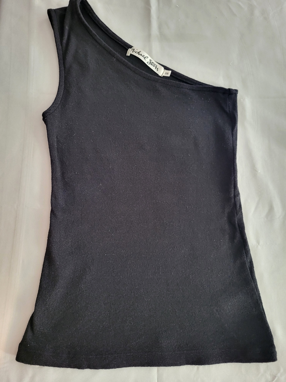 Michael Stars Black Heathered One Shoulder Tank Top OS Chic Classic